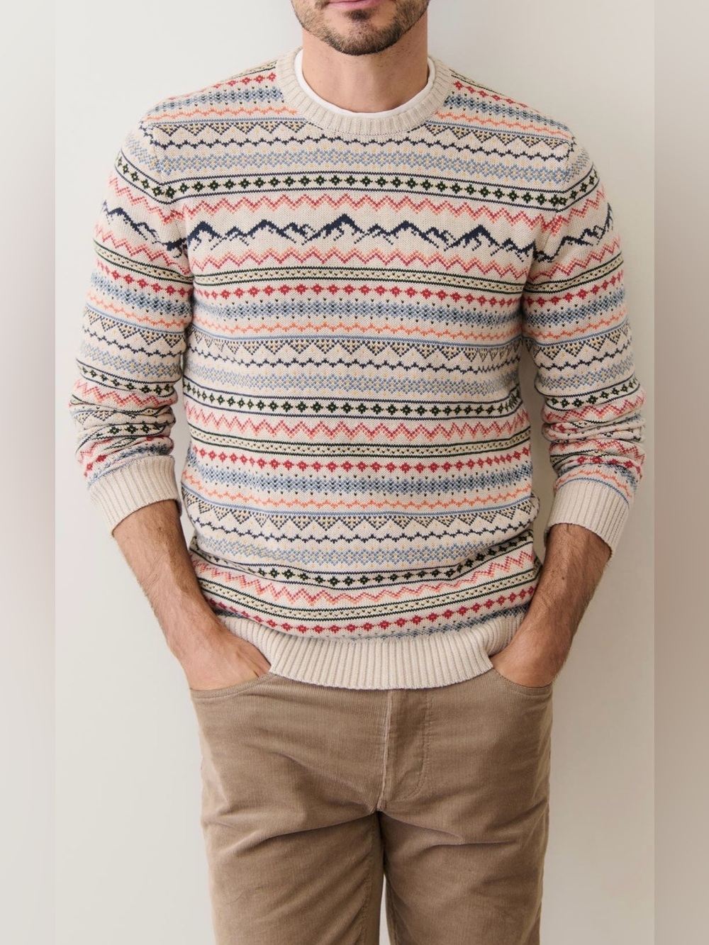Men’s Marine Layer California Fair Isle Crew Sweater size Medium Oatmeal Multi